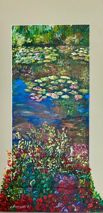 Painting titled "Giverny autrement -…" by Nadine Lenzotti, Original Artwork, Acrylic Mounted on Cardboard