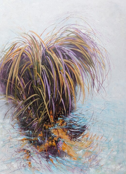 Painting titled "Chuchottis d'herbes…" by Nadine Pillon, Original Artwork, Oil Mounted on Wood Stretcher frame
