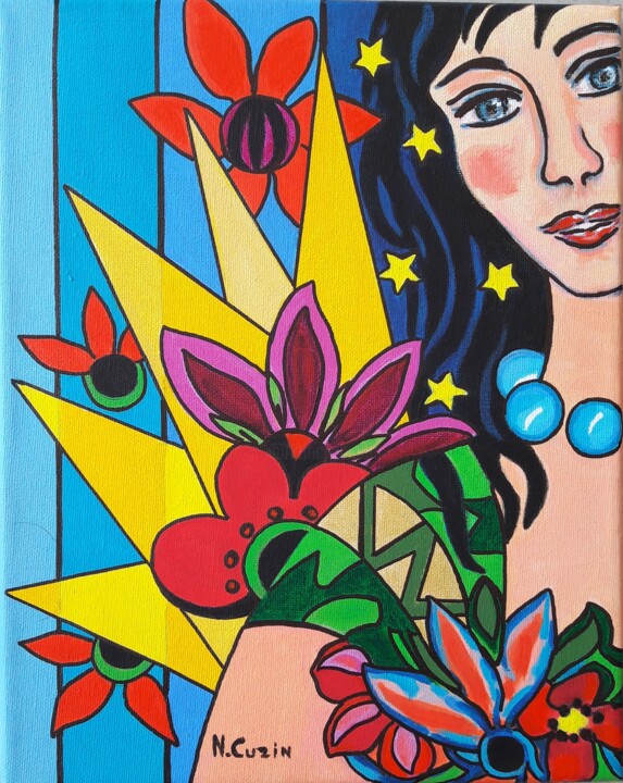 Painting titled "Une brune" by Nadine Rivoal, Original Artwork, Acrylic
