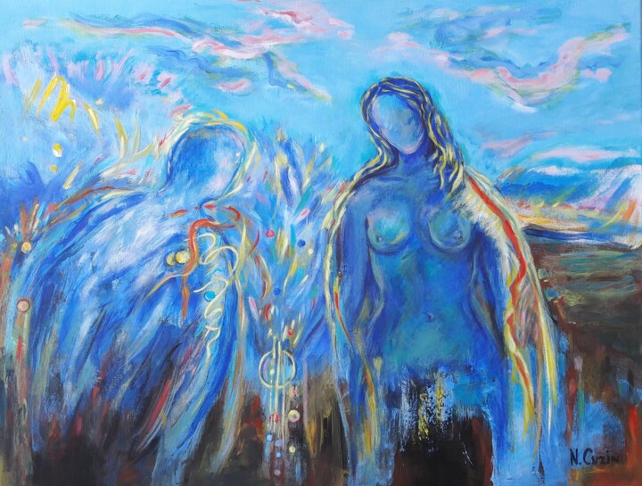 Peinture intitulée "Terre et ciel" par Nadine Rivoal, Œuvre d'art originale, Acrylique Monté sur Châssis en bois
