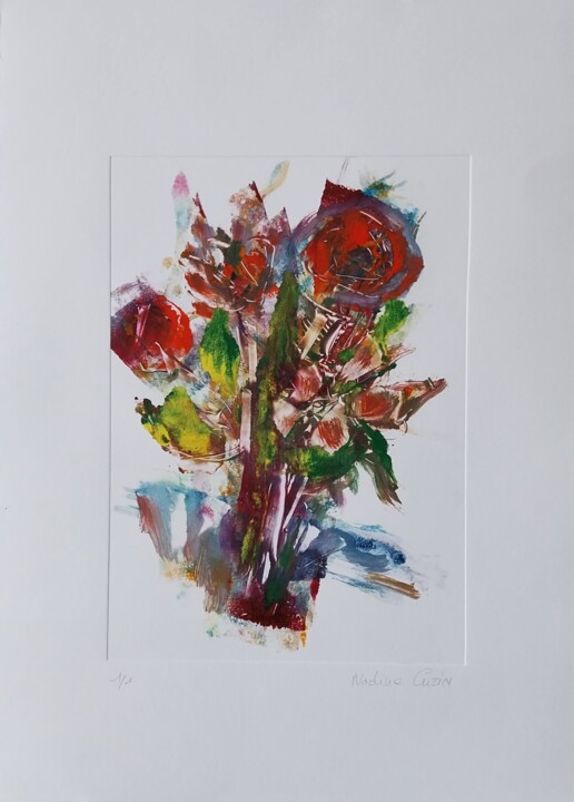 Gravures & estampes intitulée "Fleurs" par Nadine Rivoal, Œuvre d'art originale, Monotype