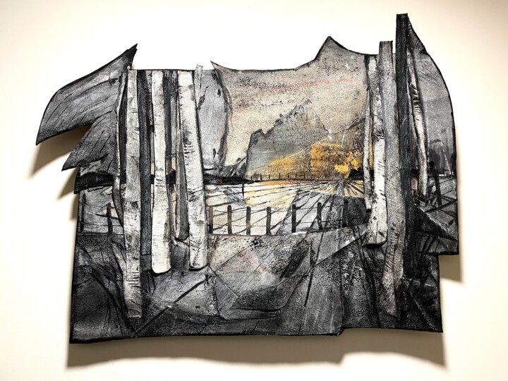 Textile Art titled "Aurore" by Nadine Vergues, Original Artwork, Textile fiber Mounted on Wood Stretcher frame