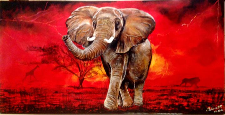 Peinture intitulée "l'éléphant, un soir…" par Nadine Coffinier, Œuvre d'art originale, Acrylique