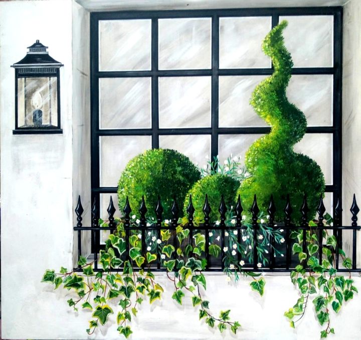 Painting titled "la jardinière" by Nadine Coffinier, Original Artwork, Acrylic