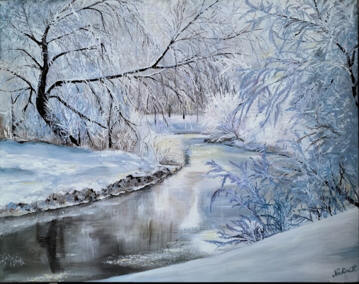 Painting titled "Hiver glacial" by Nadine Coffinier, Original Artwork, Acrylic