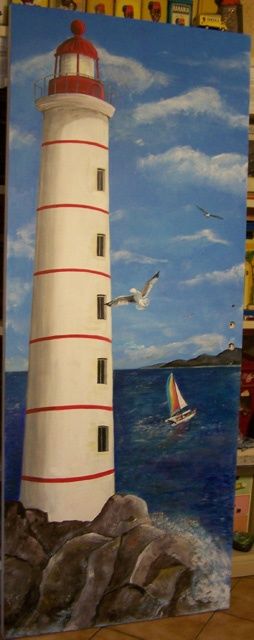 Painting titled "Le phare" by Nadine Coffinier, Original Artwork