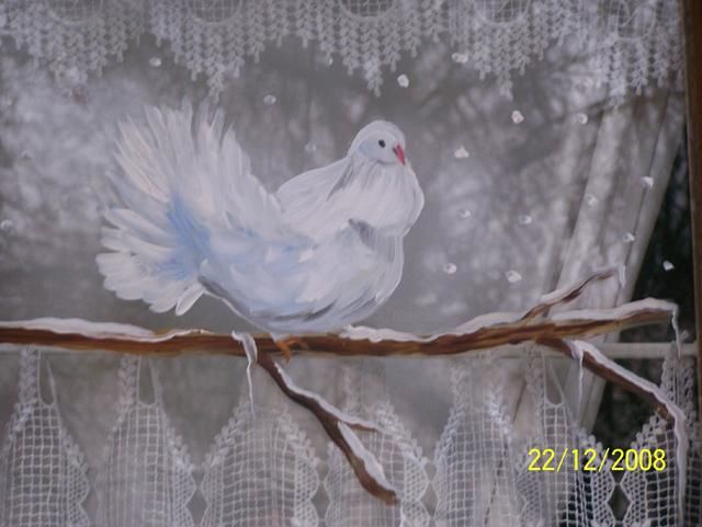 Painting titled "Pigeon en hivers" by Nadine Coffinier, Original Artwork