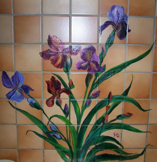 Peinture intitulée "Iris peints sur du…" par Nadine Coffinier, Œuvre d'art originale