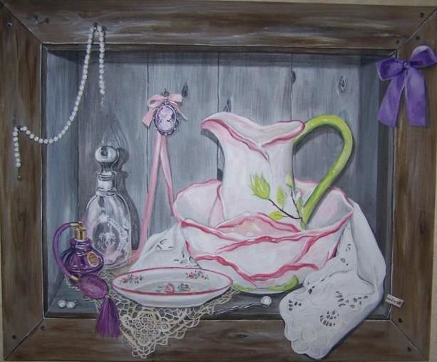 Peinture intitulée "Toilette d'antan" par Nadine Coffinier, Œuvre d'art originale, Acrylique