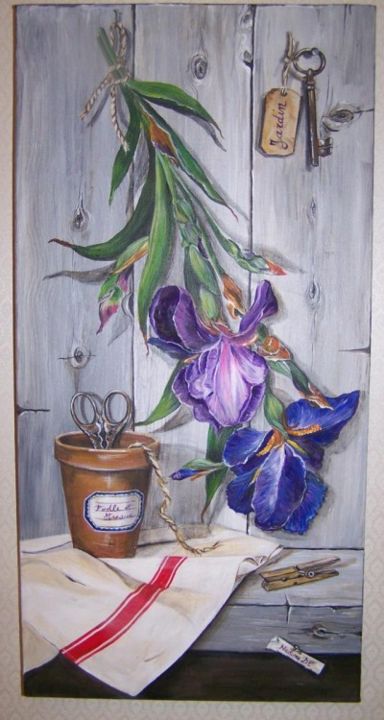 Painting titled "les iris (2 em vers…" by Nadine Coffinier, Original Artwork, Acrylic