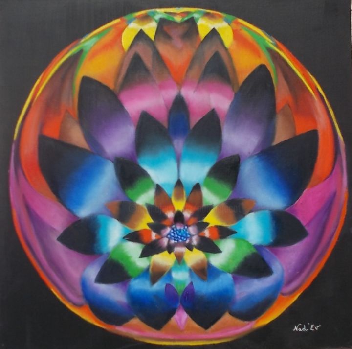 Peinture intitulée ""Boule Irisée"" par Nad-Ev, Œuvre d'art originale, Huile