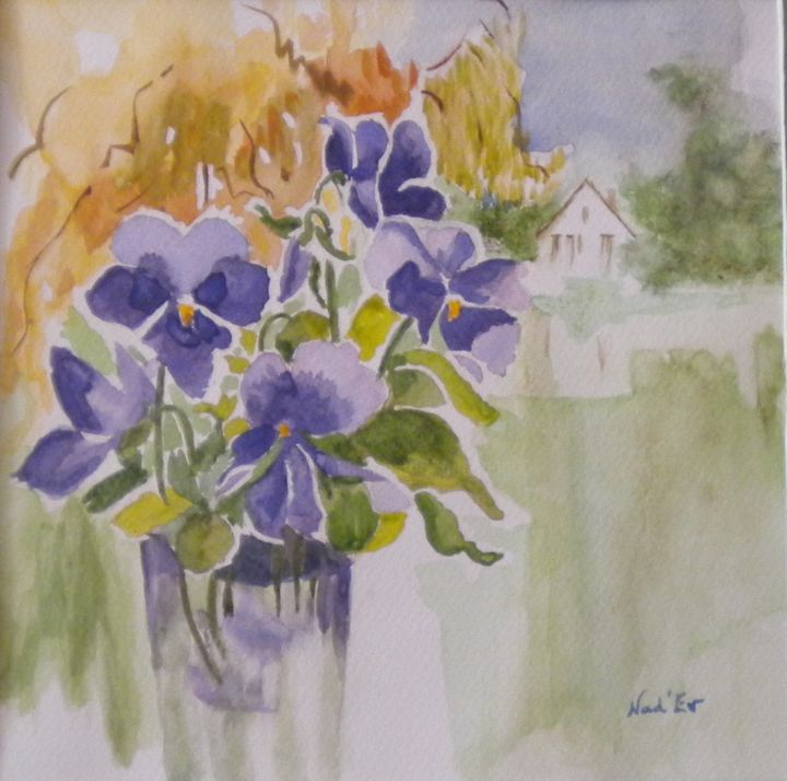 Peinture intitulée "LES PENSEES" par Nad-Ev, Œuvre d'art originale