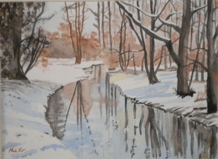 Peinture intitulée "RIVIERE ENNEIGEE" par Nad-Ev, Œuvre d'art originale, Aquarelle
