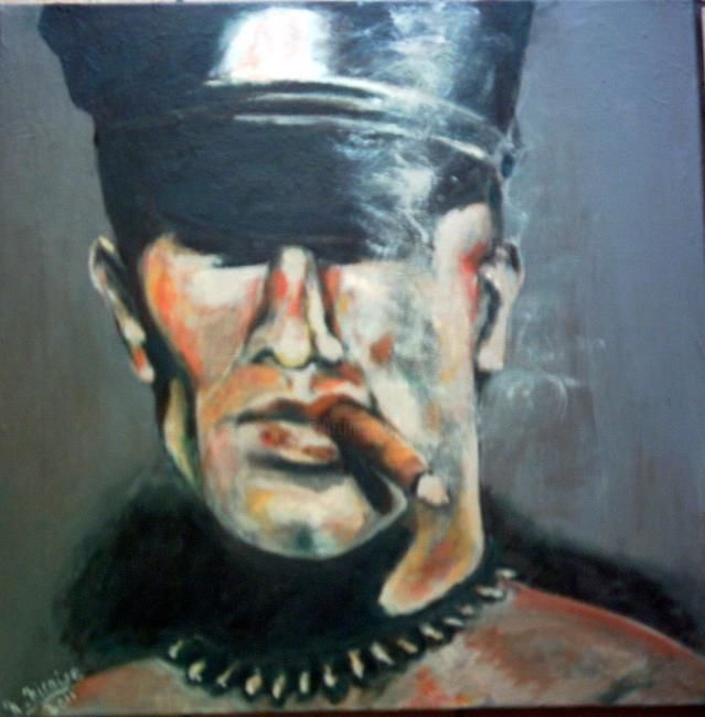 Amateurs de Havane - Painting, 60x60 cm ©2011 by Nadine Nicaise -
Abstract Expressionism, Portrait, cigare, gay