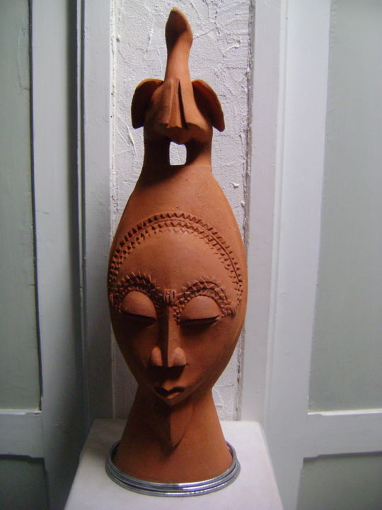 Sculpture intitulée "l'Egyptienne" par Nadine Trescartes (fildefériste), Œuvre d'art originale, Terre cuite