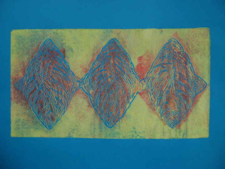 Printmaking titled ""Les trois" harmoni…" by Nadine Trescartes (fildefériste), Original Artwork, Linocuts