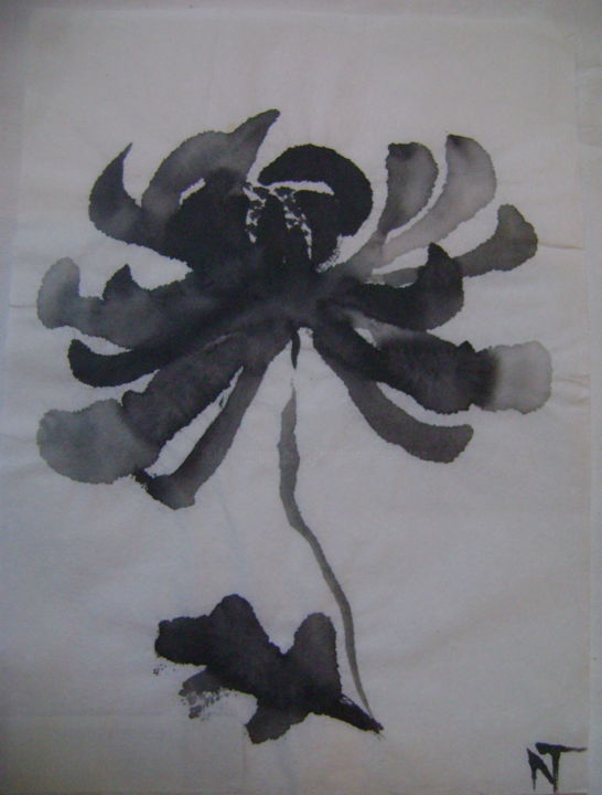Dessin intitulée "chrysantème 2" par Nadine Trescartes (fildefériste), Œuvre d'art originale, Encre