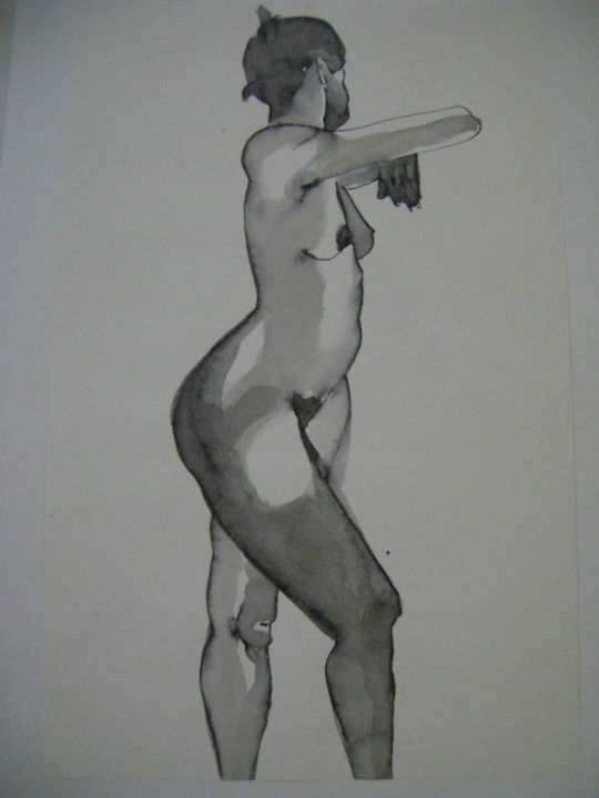 Dibujo titulada "Nu3" por Nadine Trescartes (fildefériste), Obra de arte original, Pluma de gel