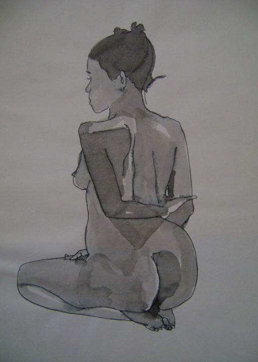 Рисунок под названием "Nu 11" - Nadine Trescartes (fildefériste), Подлинное произведение искусства, Гелевая ручка