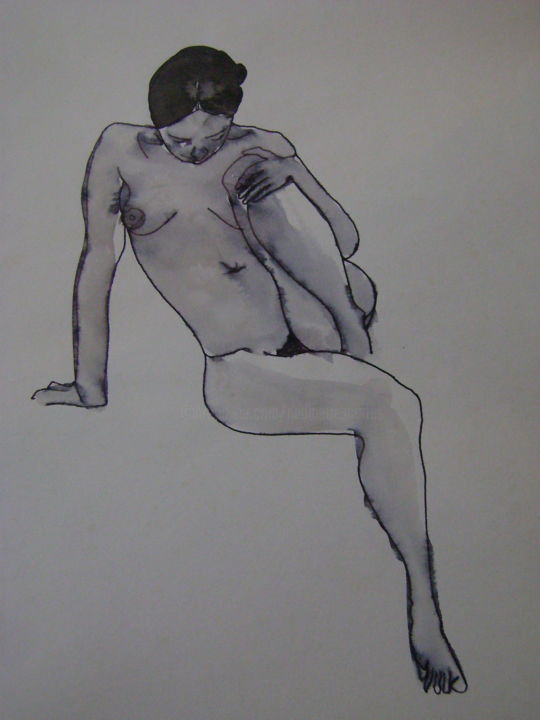Drawing titled "Nu 12" by Nadine Trescartes (fildefériste), Original Artwork, Gel pen