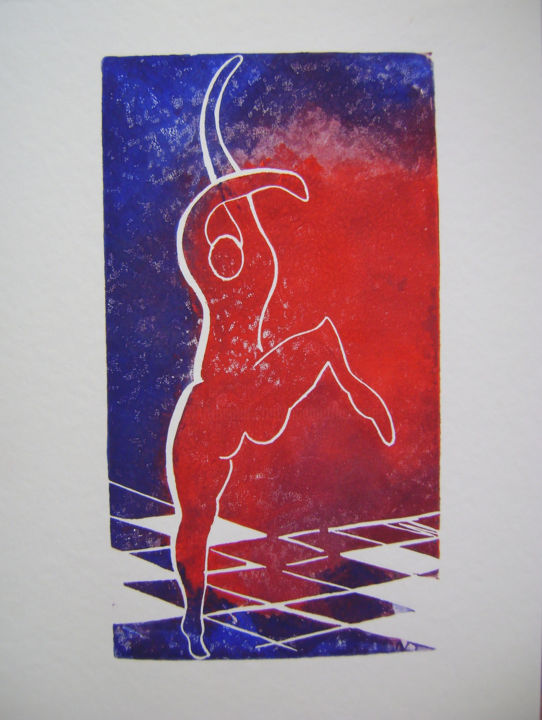 Printmaking titled ""Allegria"" by Nadine Trescartes (fildefériste), Original Artwork, Linocuts