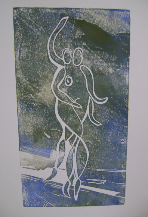 Printmaking titled ""les conteurs" vers…" by Nadine Trescartes (fildefériste), Original Artwork, Linocuts