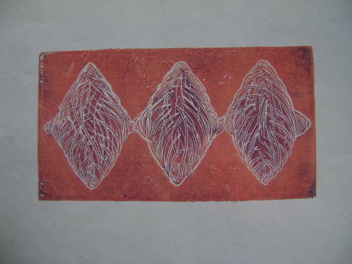 「"les trois deuxième…」というタイトルの製版 Nadine Trescartes (fildefériste)によって, オリジナルのアートワーク, Linocuts その他の剛性パネルにマウント