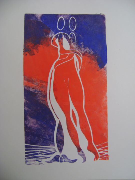 「serie des danseurs…」というタイトルの製版 Nadine Trescartes (fildefériste)によって, オリジナルのアートワーク, Linocuts