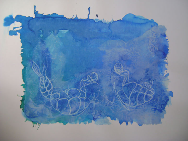 Printmaking titled ""Crevettes" N°3" by Nadine Trescartes (fildefériste), Original Artwork, Etching