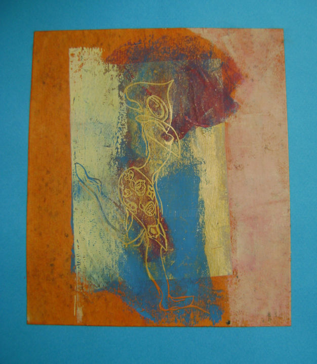 Druckgrafik mit dem Titel "danse-de-la-pluie" von Nadine Trescartes (fildefériste), Original-Kunstwerk, Linoldrucke