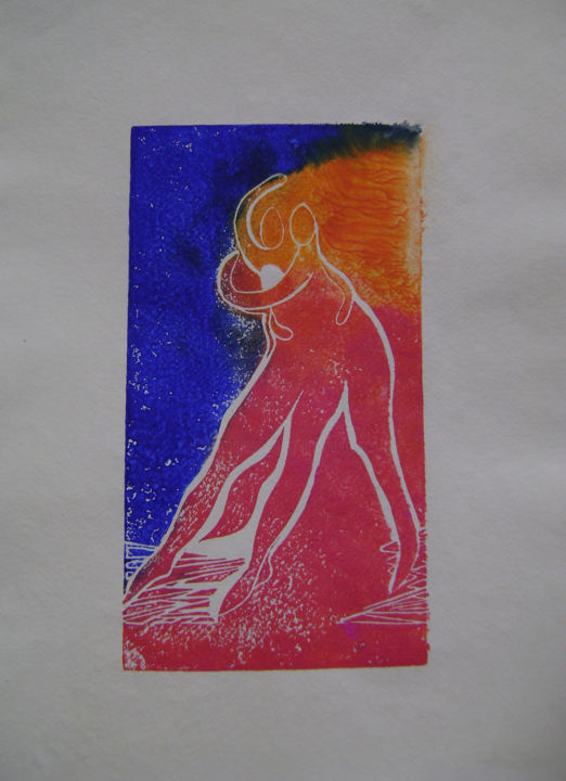 Gravures & estampes intitulée ""le passage N°3" gr…" par Nadine Trescartes (fildefériste), Œuvre d'art originale, Linogravur…