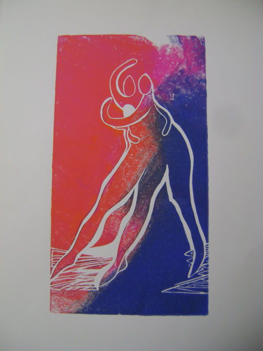 印花与版画 标题为“"le passage" N° 3” 由Nadine Trescartes (fildefériste), 原创艺术品, Linocuts 安装在其他刚性面板上