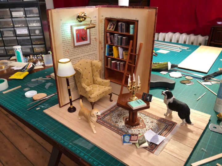 Sculpture intitulée "Bibliothèque miniat…" par Nadine Wandel, Œuvre d'art originale, Bois