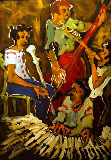 "MÜZİSYENLER" başlıklı Tablo Nadir Baylan tarafından, Orijinal sanat,