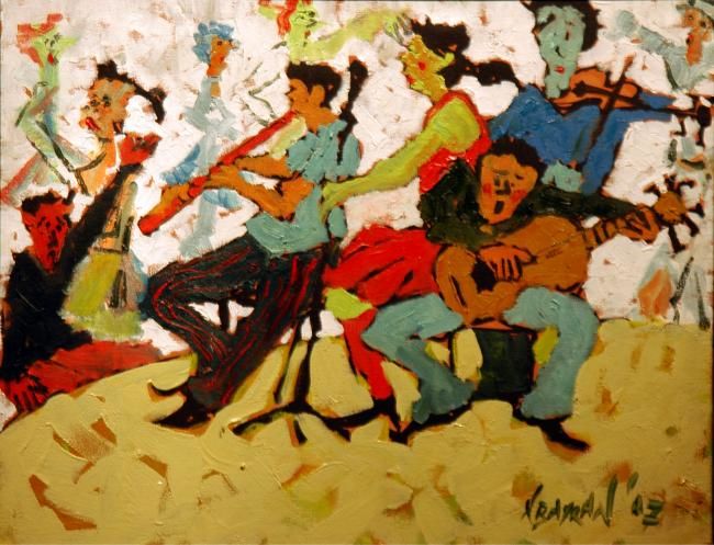 Painting titled "MÜZİSYENLER" by Nadir Baylan, Original Artwork