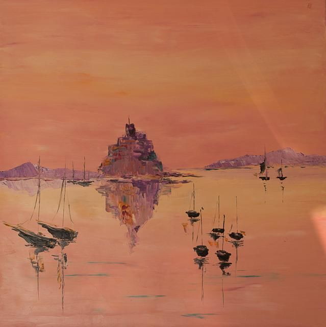 Schilderij getiteld "Le mont st Michel" door Nadine Coutellier, Origineel Kunstwerk