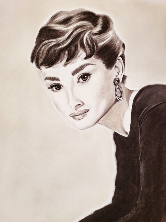Dessin intitulée "Audrey Hepburn" par Nadja Schramm, Œuvre d'art originale, Pastel
