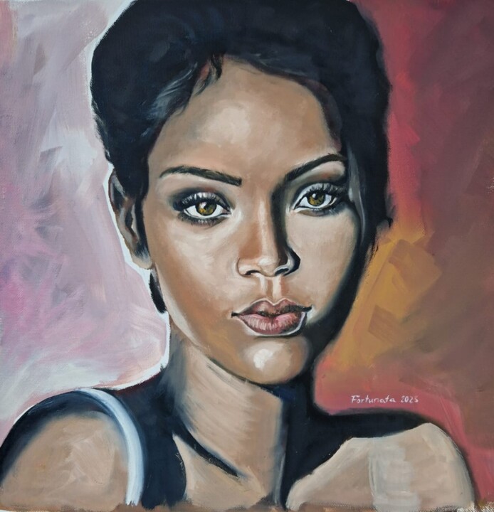 Ζωγραφική με τίτλο "Sängerin Rihanna" από Nadja Schramm, Αυθεντικά έργα τέχνης, Λάδι
