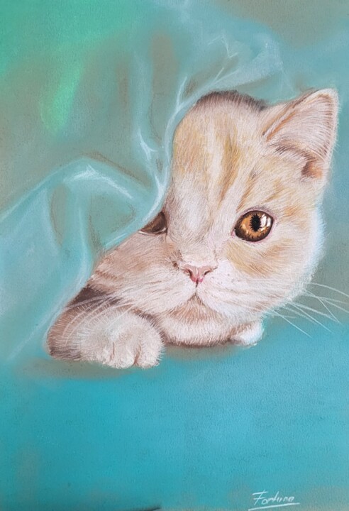 Dessin intitulée "Cat" par Nadja Schramm, Œuvre d'art originale, Pastel