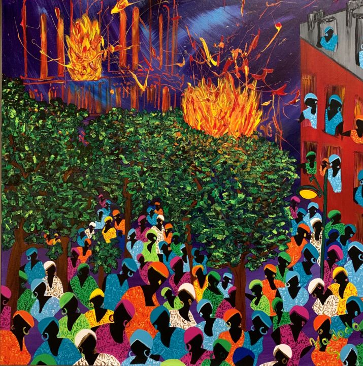 Peinture intitulée "Paris brûle t'il ?" par Nadodo, Œuvre d'art originale, Acrylique