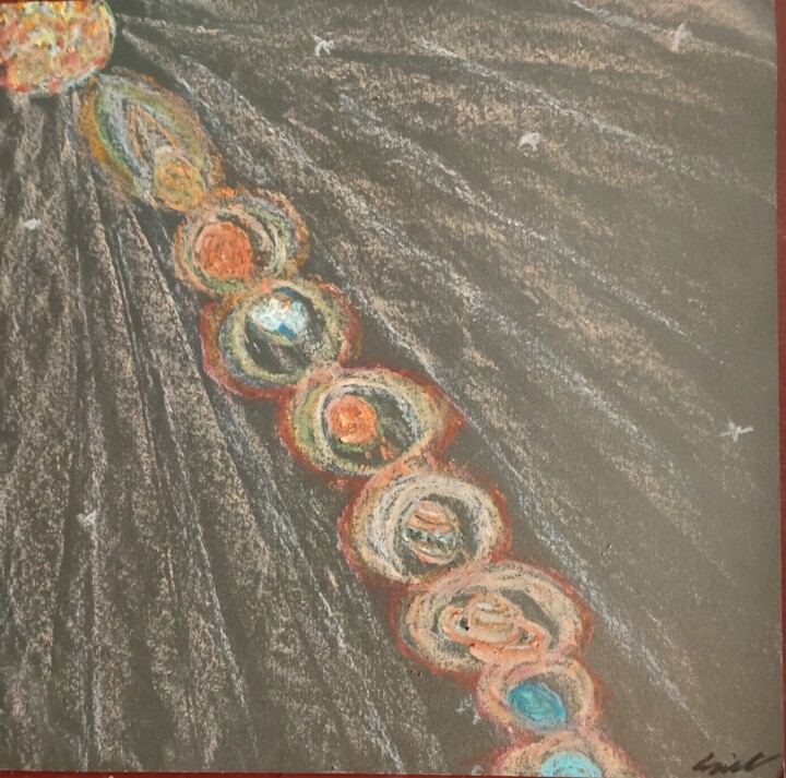 Painting titled "Système solaire" by Nadia Espi, Original Artwork, Chalk