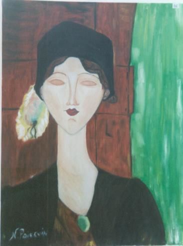 Peinture intitulée "Femme au bibi" par Nadine Poidevin, Œuvre d'art originale