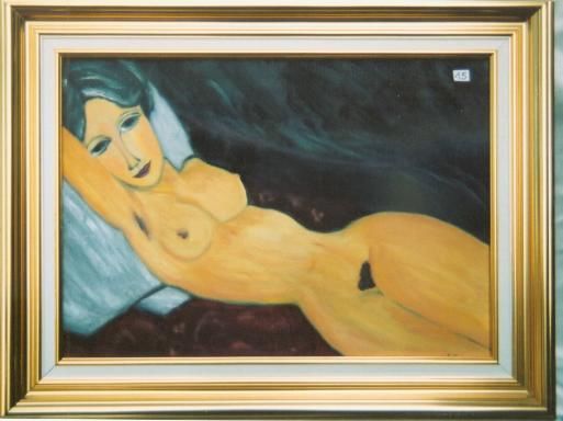 Peinture intitulée "femme nue couchée" par Nadine Poidevin, Œuvre d'art originale