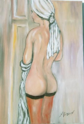 Peinture intitulée "a demi nue" par Nadine Poidevin, Œuvre d'art originale, Huile
