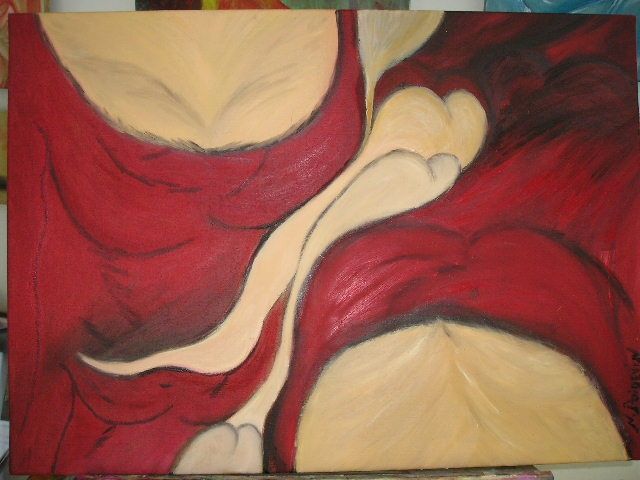 Peinture intitulée "Mix Red" par Nadine Poidevin, Œuvre d'art originale, Huile