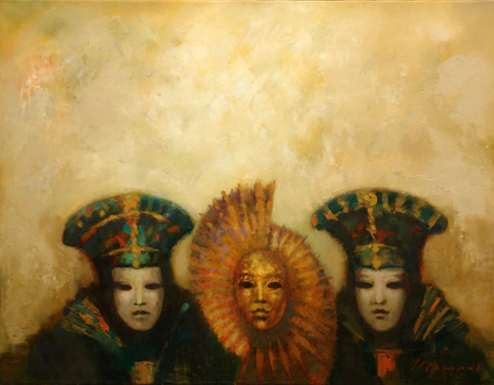 Painting titled "Two with a mask" by Shamil Nadrov, Original Artwork, Oil