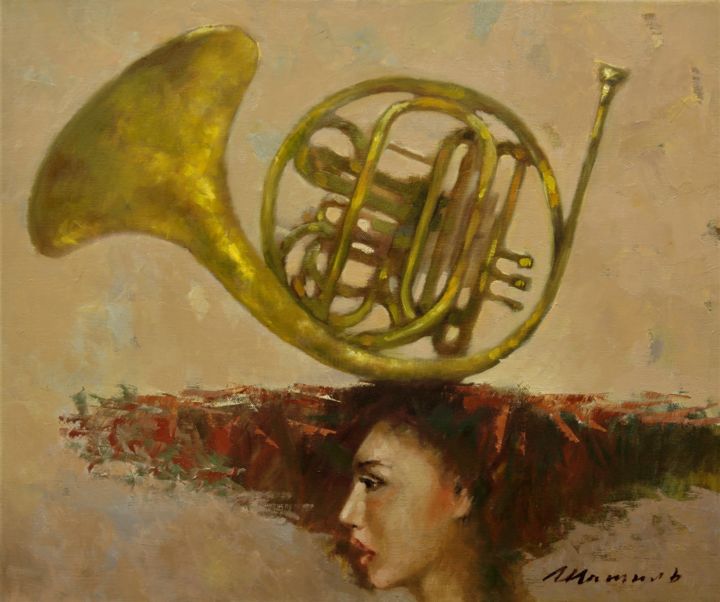 Painting titled "French horn" by Shamil Nadrov, Original Artwork, Oil