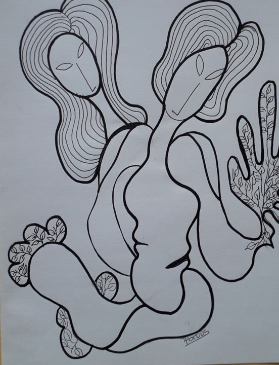 Dibujo titulada "Ménopause 2" por Nadya Abrous, Obra de arte original, Tinta