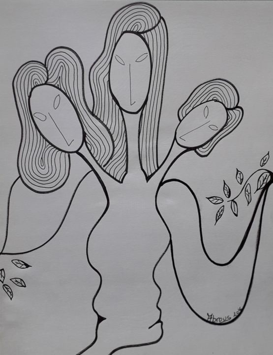 Dibujo titulada "Autoportrait" por Nadya Abrous, Obra de arte original, Tinta