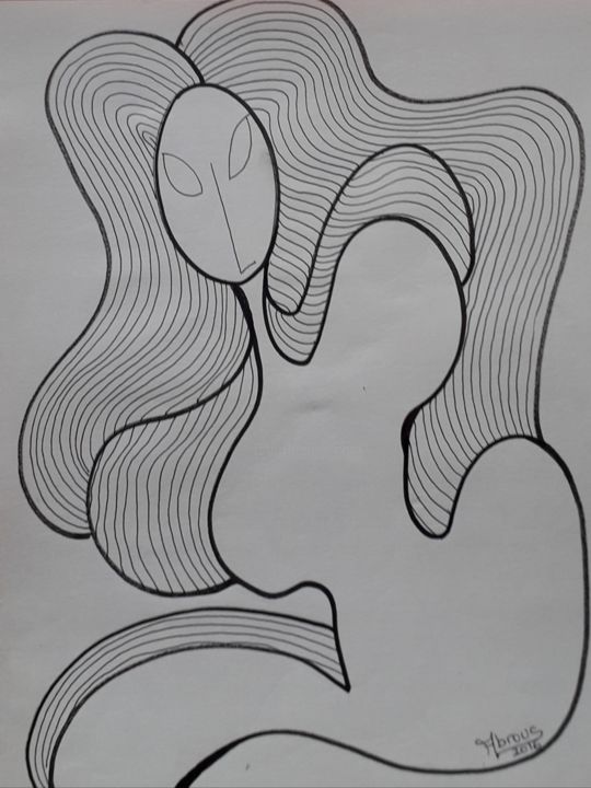 Dessin intitulée "Woman" par Nadya Abrous, Œuvre d'art originale, Encre